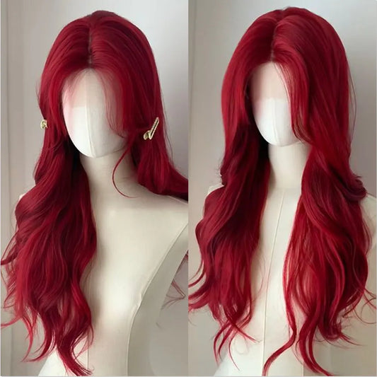 HENRY MARGU Red Synthetic Wig - Long Body Wavy Style, Natural Hairline, Heat-Resistant Fiber for Daily Wear, Parties, and Cosplay