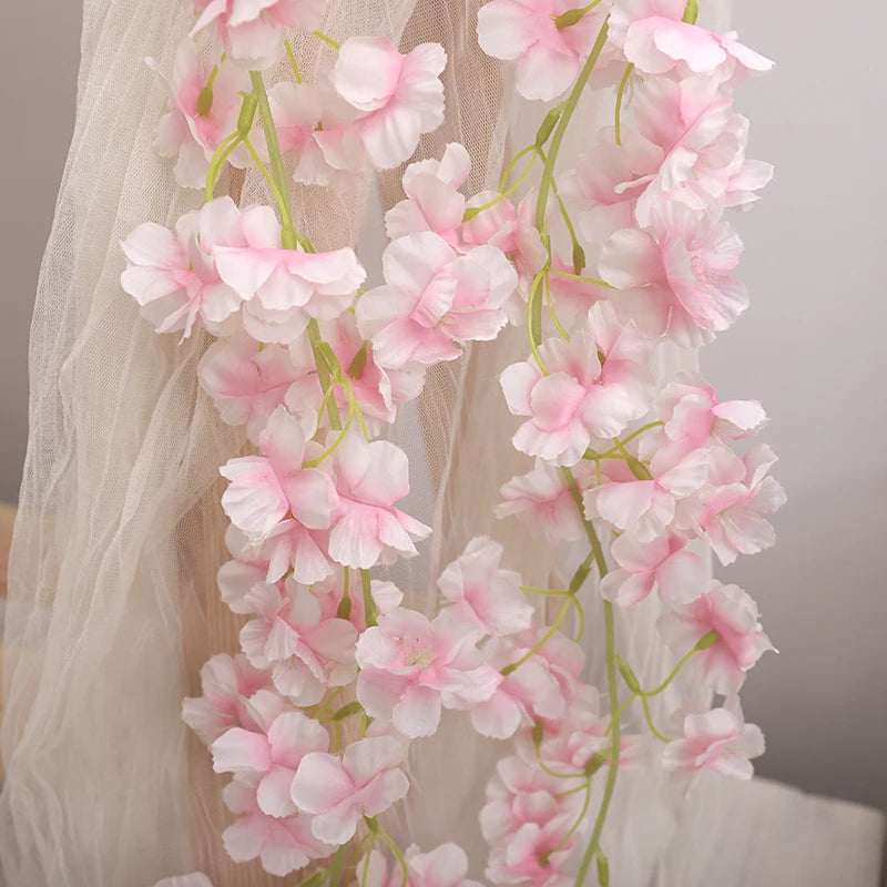 Artificial Sakura Flowers Vine - Hanging Fake Floral Garland for Home, Garden, Wedding Arch, Party, and Cherry Blossom Wall Decor