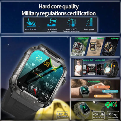 Men's Smart Watch 2023 - Military-Grade Health Monitor, AI Voice, Bluetooth Call, Fitness Tracker | Waterproof Sports Smartwatch for iOS & Android