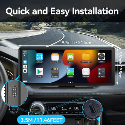 Universal Portable CarPlay Screen - Wireless Car Stereo with Android Auto, Car Touchscreen for All Cars