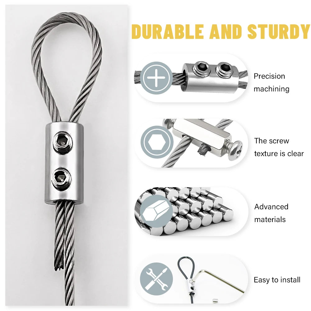 Adjustable Steel Wire Rope Buckle Clamp 1-4mm - DIY Lamp Hanging and Telescopic Double Hole Thread Locker Clamps