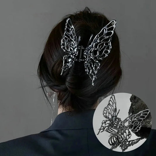 Bright Silver Butterfly Hair Clip: Cross Geometric Hairpin Rose Flower Hair Claw for Women Girls Styling Barrette Headdress