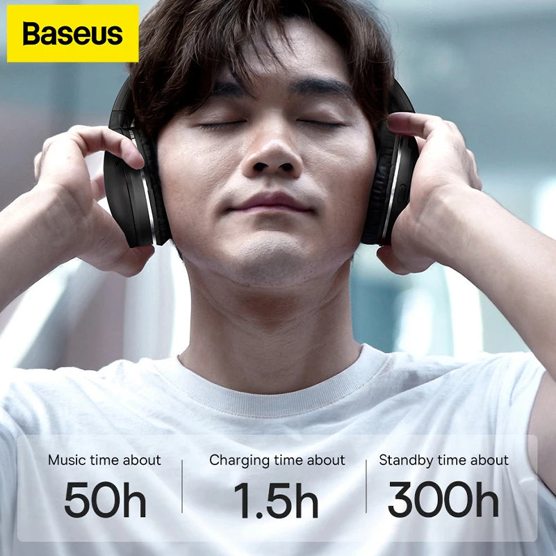 Baseus D02 Pro Wireless Bluetooth Headphones – HIFI Stereo Earphones, Foldable Sport Headset with Audio Cable for iPhone and Tablet