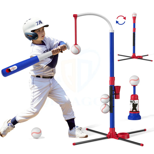 3 in 1 T Ball Set for Kids – Baseball with Hanging Tee, Standing Tee, and Automatic Launcher, Includes 6 Softballs, Indoor and Outdoor Sport Gift