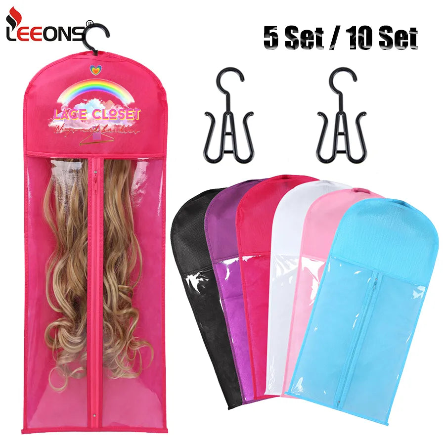 Long Wig Storage Bag Holder Case: 5/10 Set Hair Extensions Storage Bag with Hanger - Convenient Wig and Hair Extension Organizer