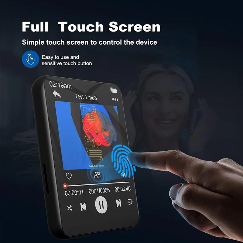 32GB MP3 Player with Touch Screen, Bluetooth 5.0, Built-In HD Speaker, FM Radio, and Voice Recording