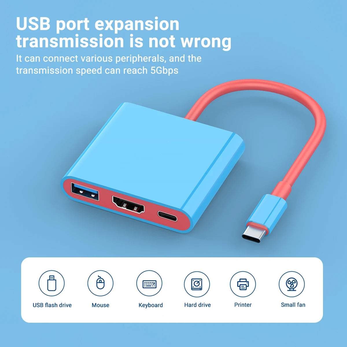 4K HDMI USB 3.0 Hub Adapter – Portable USB-C Splitter Docking Station for Nintendo Switch, Laptops, PC, iPad, MacBook Air and Pro