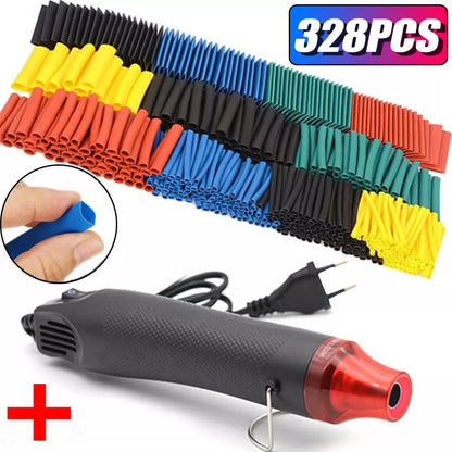 Premium Heat Shrink Tube Kit: 127/328pcs 2:1 Shrinkable Wire Wrap Tubing with 300W Hot Air Gun - Wire Connect Cover & Protection