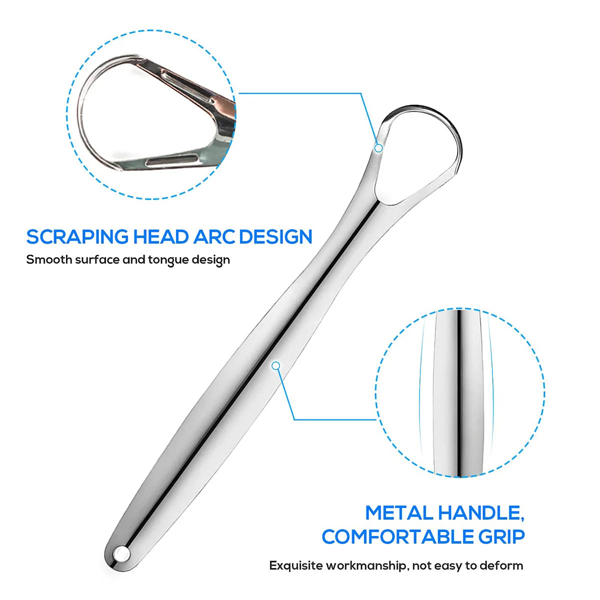 Premium Metal Tongue Scraper Cleaner - Stainless Steel Scraper Brushes for Adults & Kids - Portable Oral Hygiene Tool for Removing Bacteria