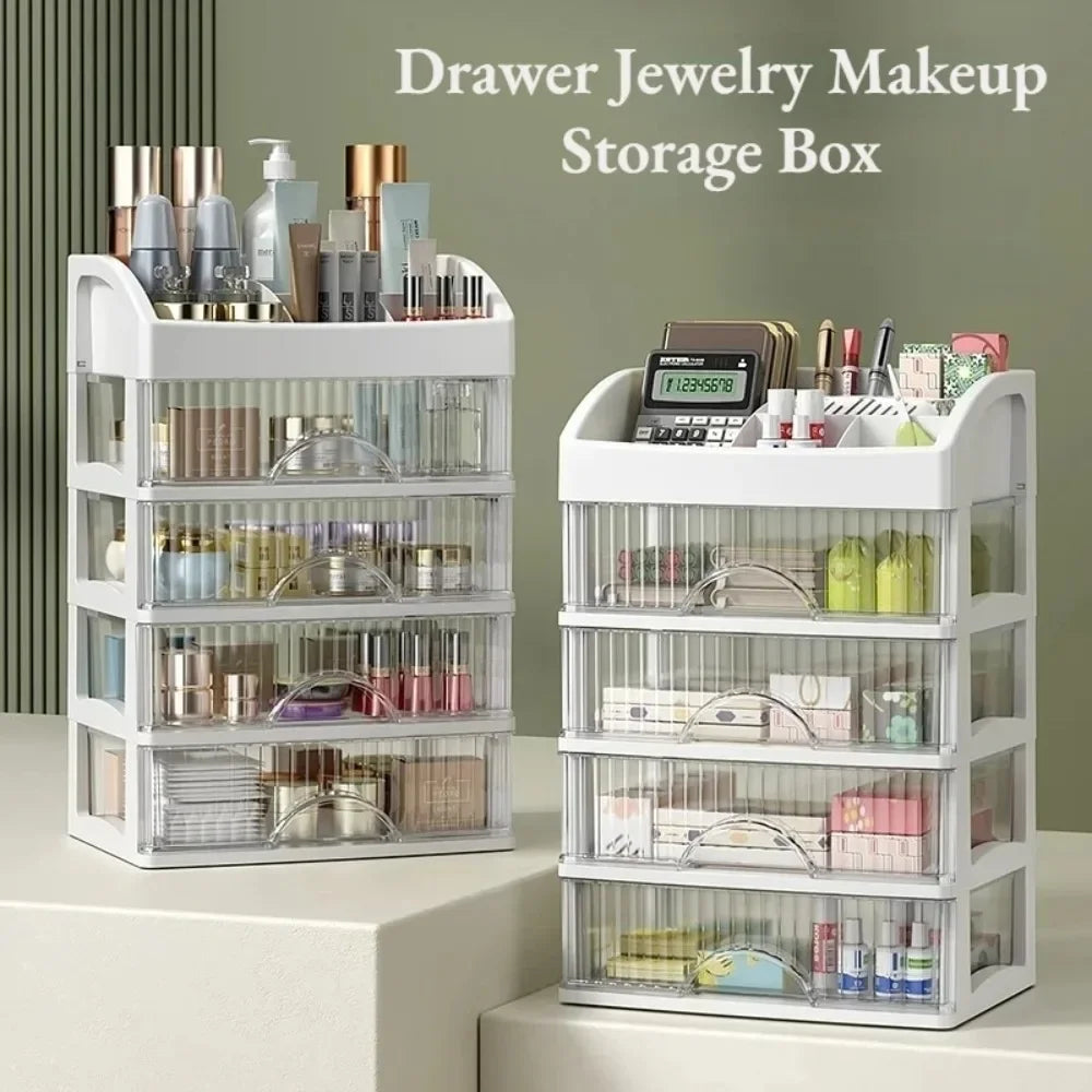 Drawer Style Transparent Storage Box - High-Capacity Desktop Organizer for Jewelry and Skin Care Products, Dustproof Clutter Solution