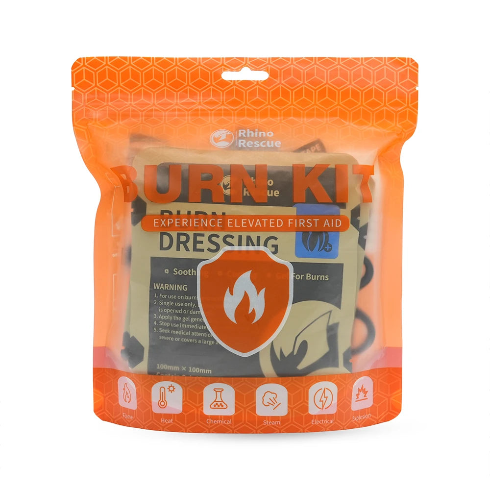 RHINO RESCUE Burn Care Kit: Includes Burn Dressings, Gel Packets, Cooling Cream - Essential Burn First Aid Supplies