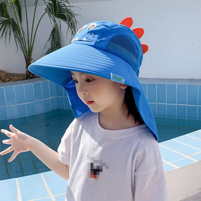 Protect Your Little Explorer: Children's Summer Sun Hat - Outdoor Neck and Ear Cover, Anti-UV Protection Beach Cap for Boys and Girls, Ideal Travel Flap Cap