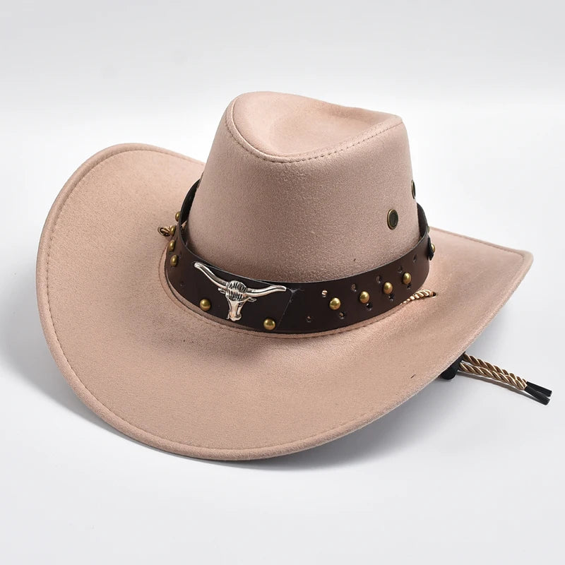 Vintage Artificial Suede Western Cowboy Hat - Big-Edge Gentleman and Cowgirl Jazz Cap for Holidays, Parties, and Cosplay