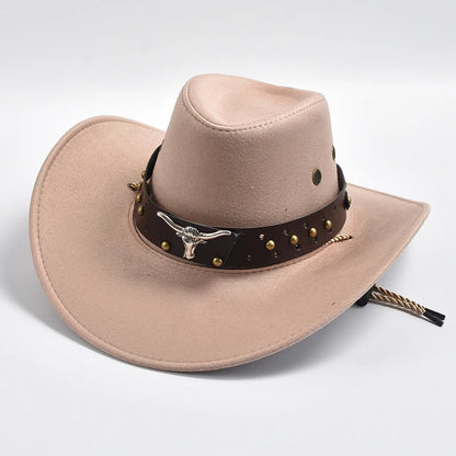 Vintage Artificial Suede Western Cowboy Hat - Big-Edge Gentleman and Cowgirl Jazz Cap for Holidays, Parties, and Cosplay