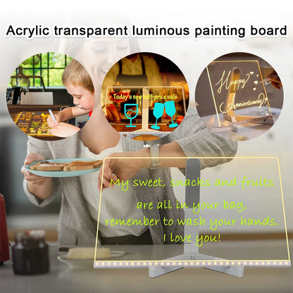 Personalized LED Lamp with Acrylic Message Board - Erasable USB Drawing Board, Bedroom Night Light, Birthday Gift for Kids