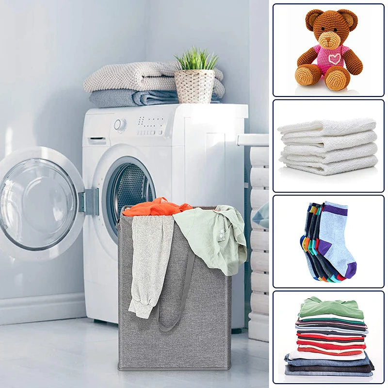 45L Thin Laundry Basket with Cover - Narrow Handled Dirty Laundry Basket for Bedroom and Kindergarten - Whole Basket Storage Bag