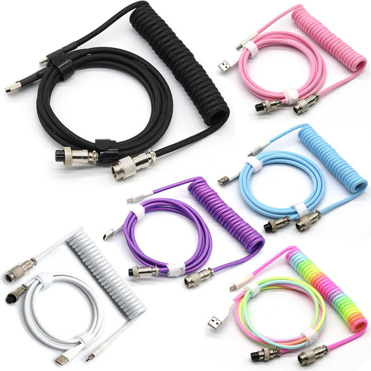 Mechanical Keyboard Coiled Cable - Type C USB Port, Aviator Coiling Cable for Desktop Computer and Gaming Keyboard Accessories