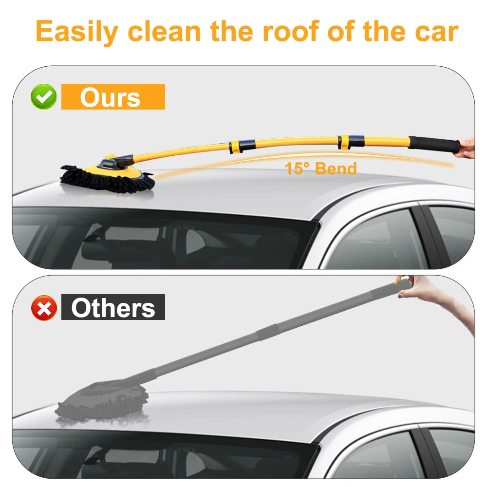 Telescopic Car Cleaning Brush: Long Handle Mop with Chenille Broom, Adjustable & Super Absorbent - Auto Detailing Accessory