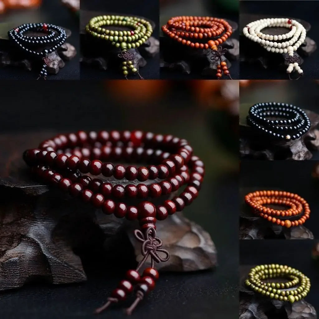 9 Styles 6mm Natural Sandalwood Buddhist Prayer Beaded Bracelets – Black Ebony Unisex Bangles for Men and Women