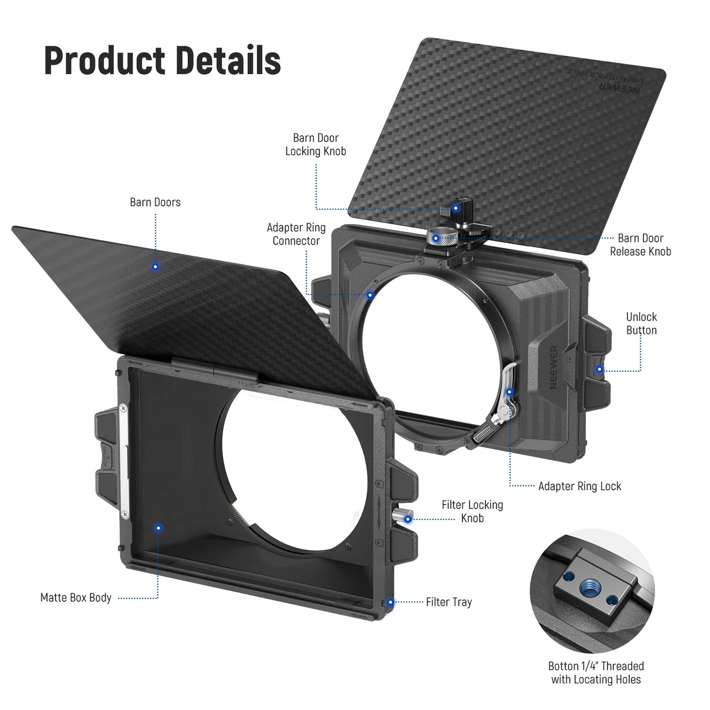 NEEWER Mini Matte Box with Carbon Fiber Flag – 4"x5.65" Filter Tray for Mirrorless and DSLR Cameras, Compatible with 67/72/77/82mm Lenses