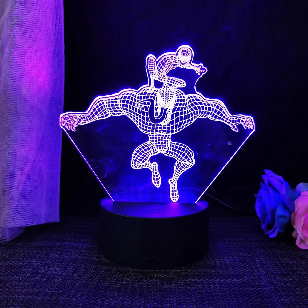 Spiderman 3D Acrylic Night Light – USB Stereo LED Desk Lamp | Phantom Light with USB and Battery Power | Surprise Birthday Gift