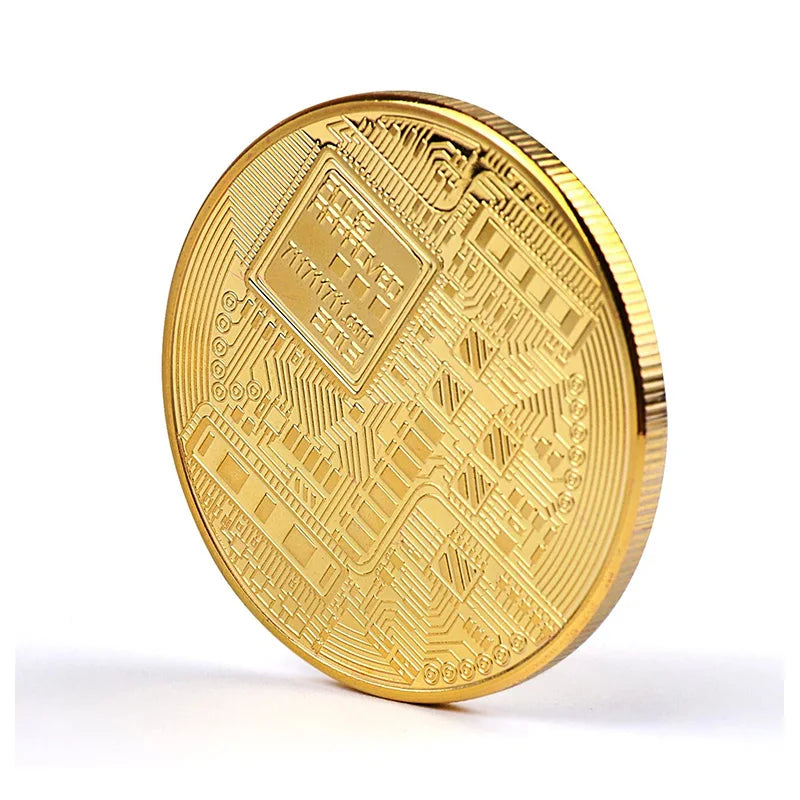 5PCS Gold Plated Bitcoin Coin Collectibles - Commemorative Casascius Style Metal Antique Imitation Art Collection Gift