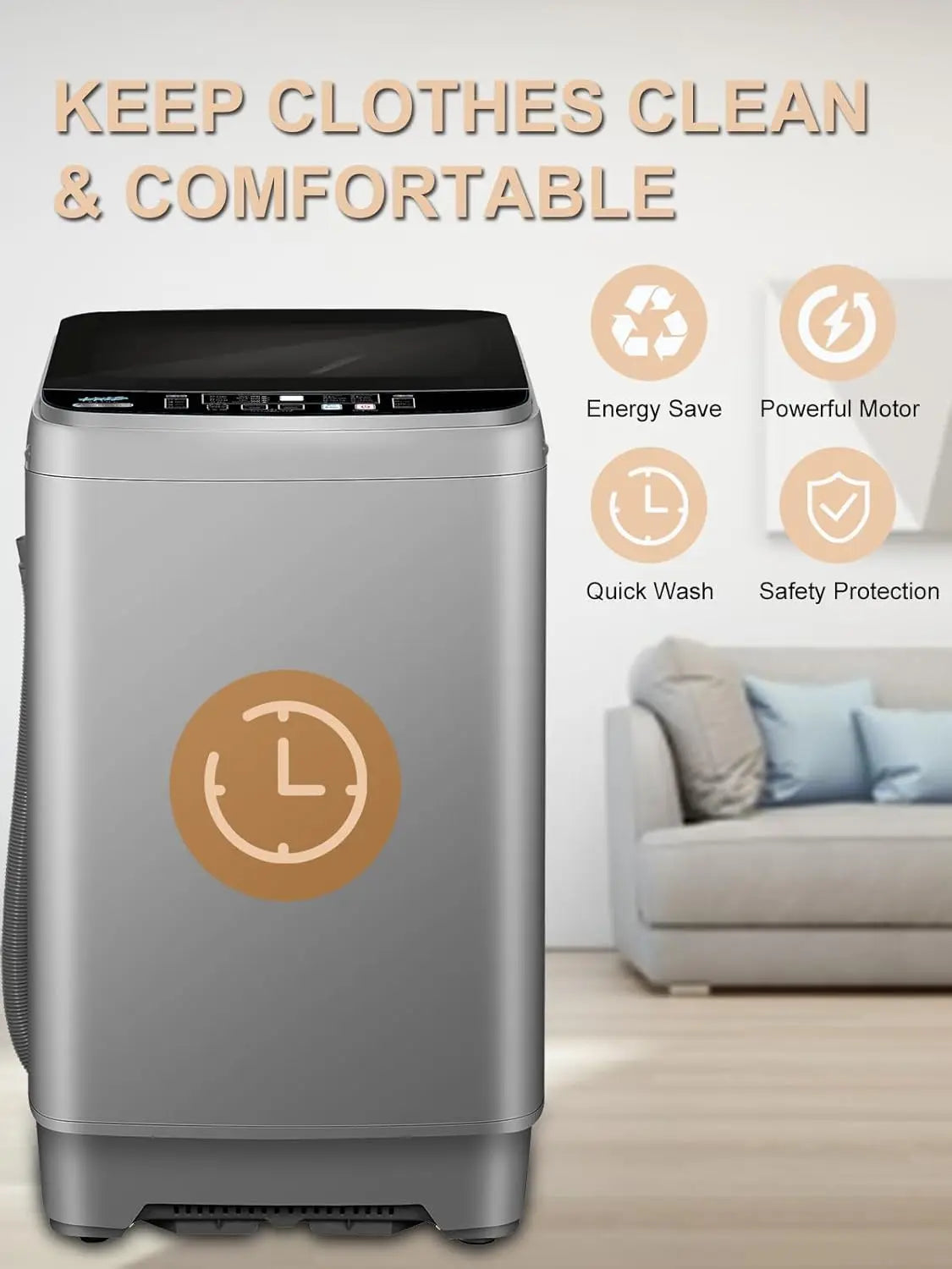 Compact 25lb Full Automatic Washing Machine with LED Display and 10 Programs - Portable Design with Easy Drain System