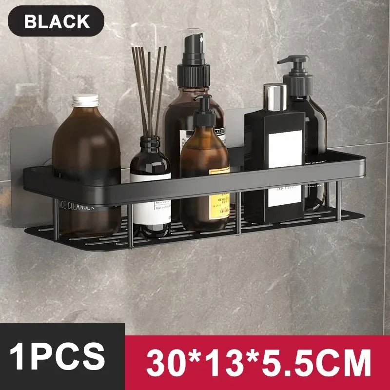 Aluminum Alloy Bathroom Shelf - No-Drill Kitchen and Shower Storage Organizer for Shampoo and Accessories