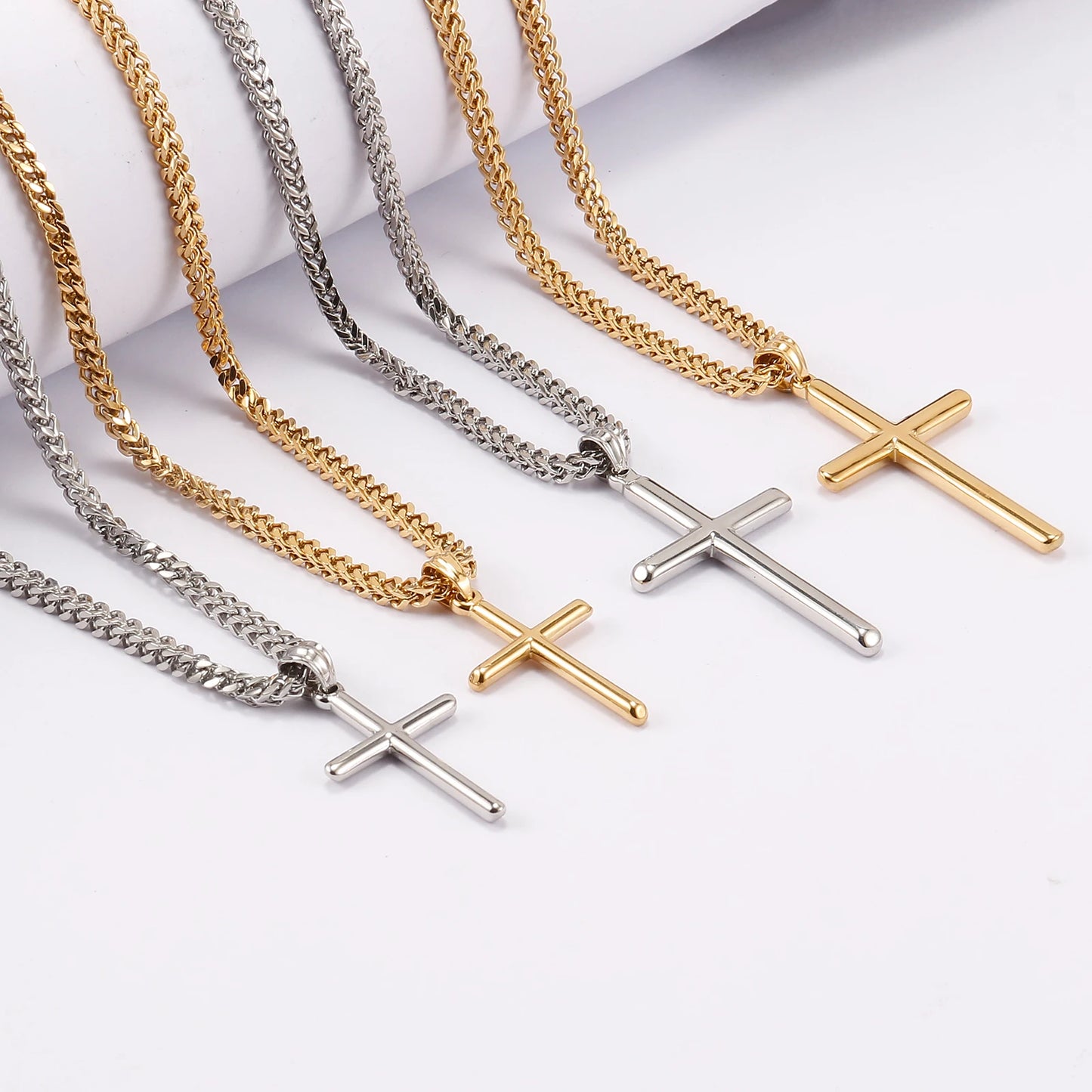 Punk Cross Pendant Link Chain Necklace – 316L Stainless Steel, Gold/Silver Hip Hop Fashion Jewelry – Waterproof for Men and Women, Ideal Gift