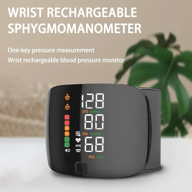 USB Rechargeable Wrist Blood Pressure Monitor with LED Display, Fast Measurement Digital Tensiometer and Heart Rate Monitor