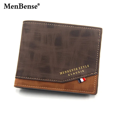 New Men's Wallet Short Cross Section Youth Tri-fold Wallet Stitching Business Multi-card Zipper Coin Purse Wallet Passport Cover