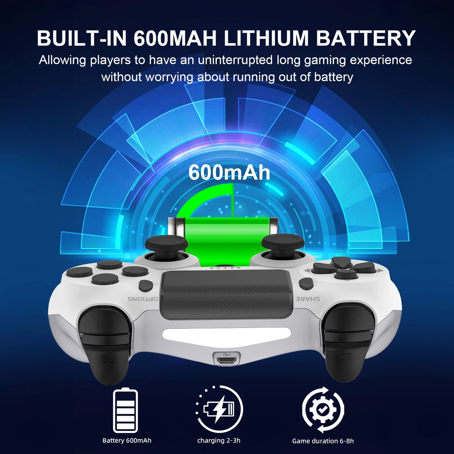 Wireless Bluetooth Controller Gamepad – No Delay for PS4, PS3, and PC – Six-Axis, Dual Vibration, and Touchpad Joystick