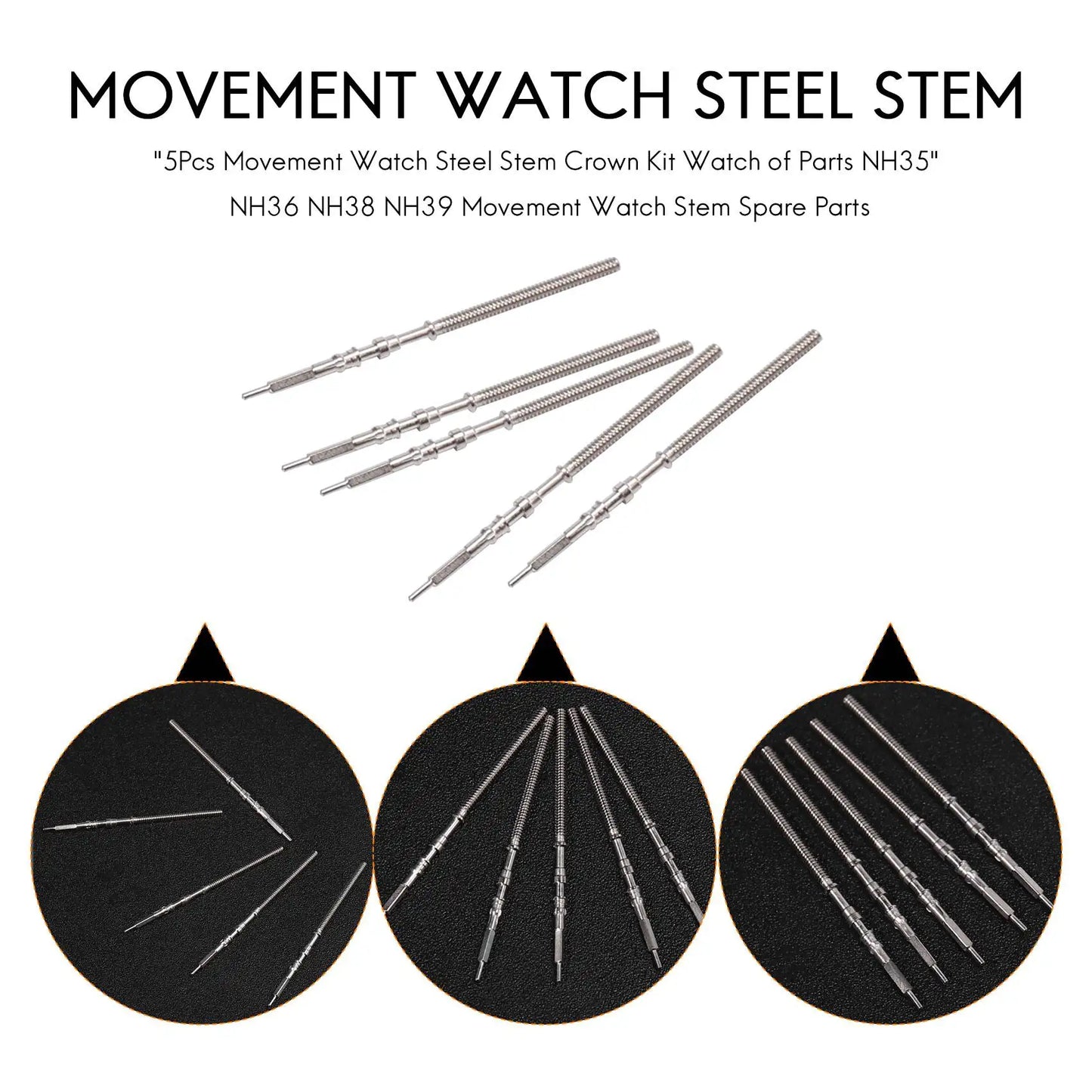 5Pcs Watch Steel Stem Crown Kit - Spare Parts for NH35 NH36 NH38 NH39 Movement Watch, Watch of Parts