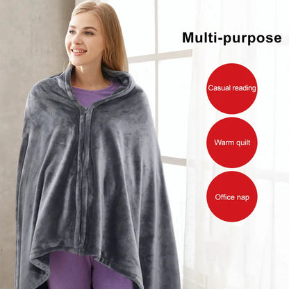 3-Heat Controller Coral Flannel Heated Shawl - 80x150cm Electric Heating Lap Blanket - Warm Winter Cape Blanket