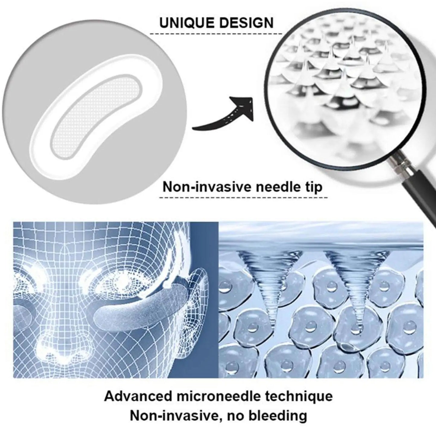 Hyaluronic Acid Microneedle Eye Patches Mask | Anti-Wrinkle, Anti-Aging, Dark Circles, Moisturizing Under Eye Gel Pads | Skin Care Solution