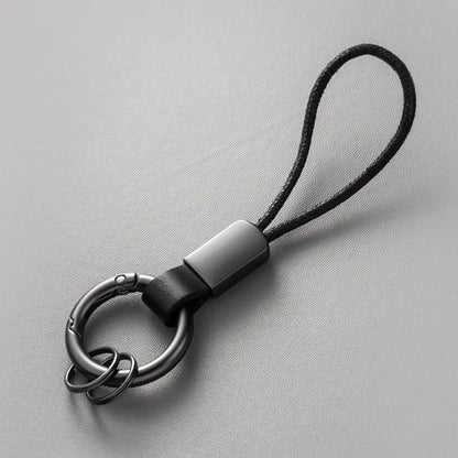 Trendy Genuine Leather Key Chains: Men's and Women's Car Keychain Lanyard with Cotton Rope Strap - Stylish Metal Keyring Gift