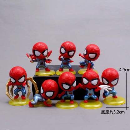 Hot Toys 8-Piece Marvel Spider-Man Set - Anime-Inspired PVC Q-Version Dolls, Perfect for Birthday Cake Decorations and Children's Gifts