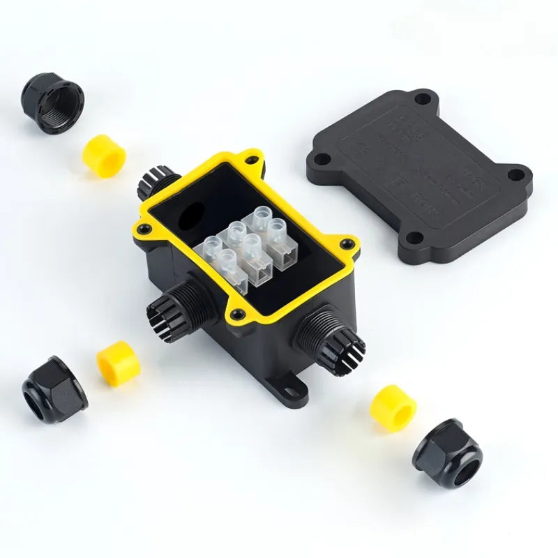 IP68 Outdoor Waterproof Junction Box - Black 3 Way Mini Connector Box - PC Plastic and Terminal - Designed for Buried Wires