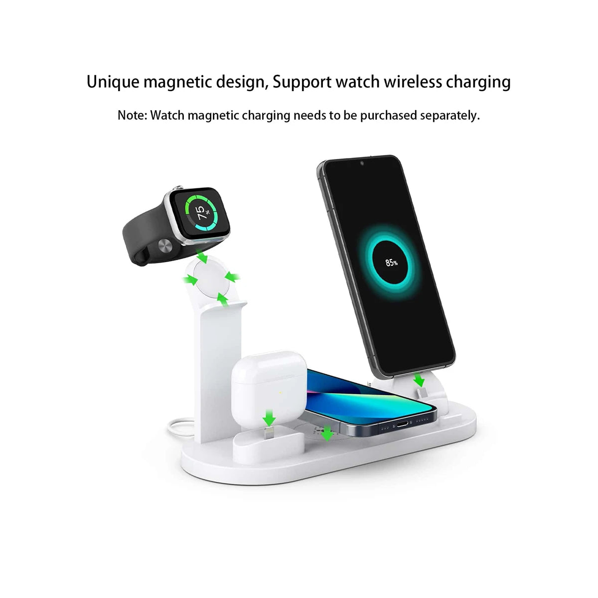 5 in 1 Wireless Charger Stand – Fast Charging Dock for iPhone 15/14/13/12/11, Apple Watch and AirPods