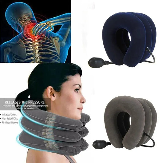 Inflatable Neck Support Cushion - Air Cervical Traction Device for Pain and Stress Relief, Comfortable Massage Neck Pillow