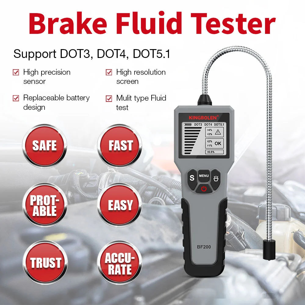 Digital Auto Brake Fluid Tester - BF200 DOT3, DOT4, DOT5.1 with LED Indicator for Car Brake Oil Check, Replaces BF100