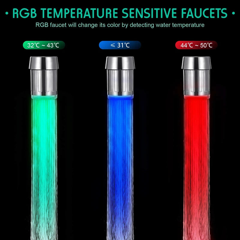 LED Temperature Sensitive Faucet: Water Saving Sensor with 7 Color Change - Kitchen Bathroom Tap Nozzle Shower