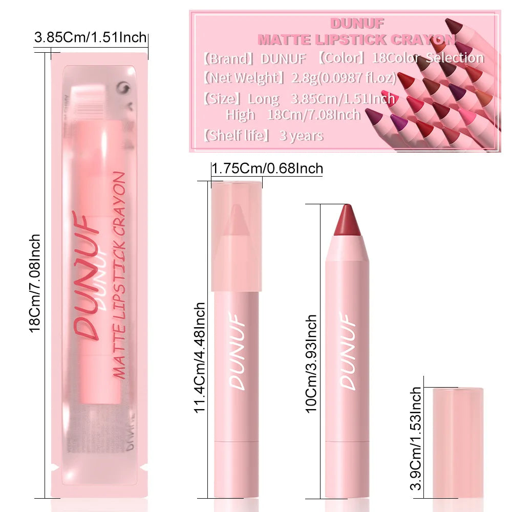 18-Color Waterproof Lipstick Pencil – Sexy Red Matte Contour Tint Lipliner Pen for Long-Lasting, Non-Stick Cup Lip Makeup. Cosmetic