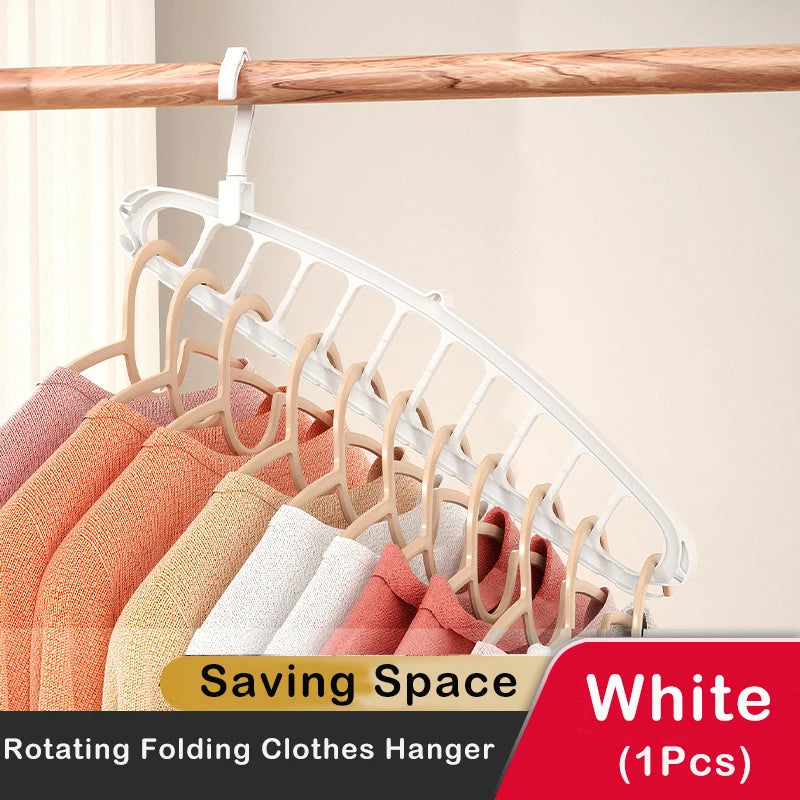 Foldable Clothes Hanger Closet Organizer - Multi-Port Rotating Drying Rack, 11-Hole Plastic Scarf and Clothing Storage Hangers