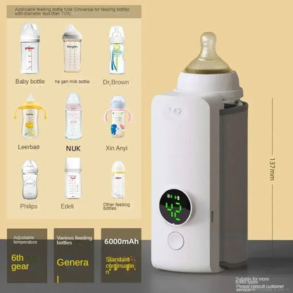 Rechargeable Bottle Warmer - 6 Levels Temperature Adjustment, Temperature Display, Breast Milk Feeding Accessories, Portable Baby Bottle Heater