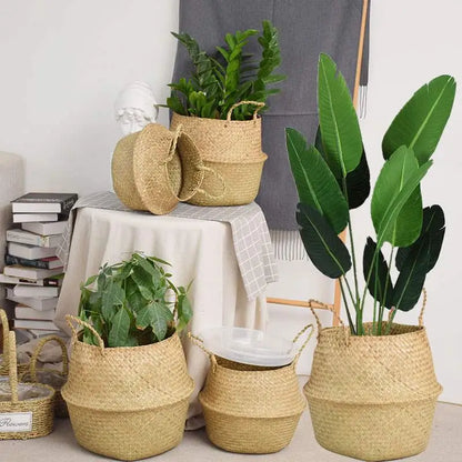 Multi-Purpose Straw Wicker Storage Baskets: Hanging Flowerpot, Seagrass Laundry Basket - Home & Garden Decor Solution