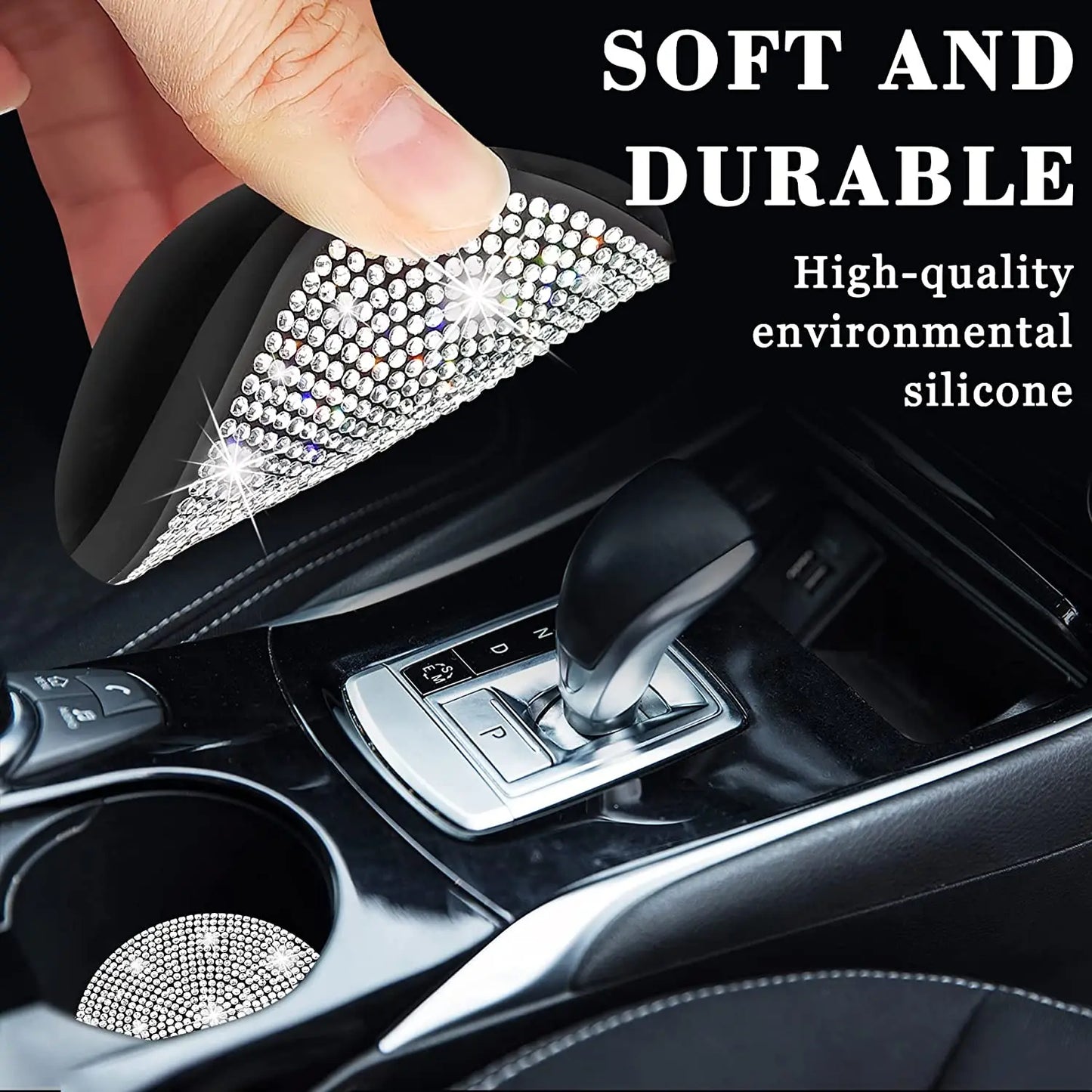 Sparkle Your Ride: 2pcs Cute Bling Car Cup Holder Coaster Mat with Rhinestone - Universal Anti-Slip Automotive Interior Accessories for Women and Girls