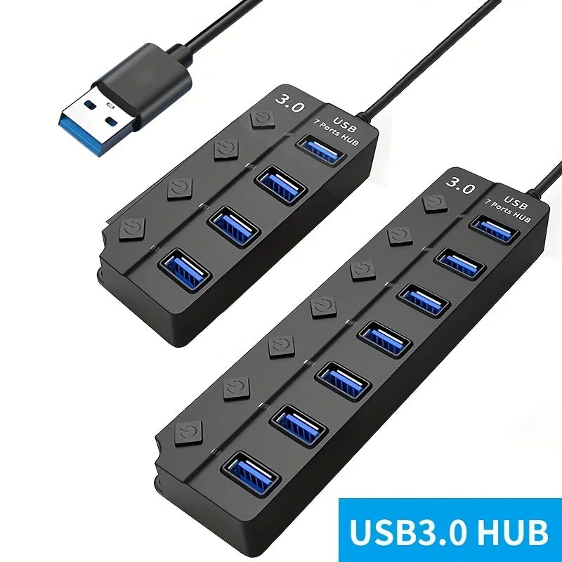 4/7-Port USB 3.0 Hub with LED Indicator - Independent Switch Control for Laptop, Flash Drives, Hard Drives, Printers, Cameras, and Keyboards