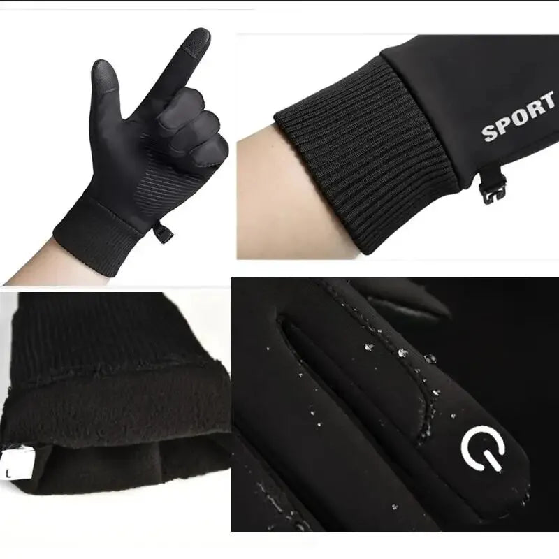 Winter Warm Waterproof Touch Screen Fleece Gloves for Cycling & Outdoor Sports - Full Fingered Black Motorcycle Ski Gloves