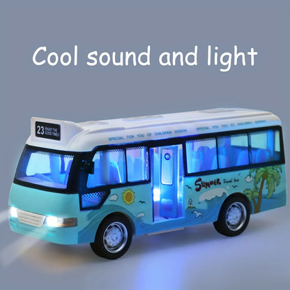 Die Cast Metal School Bus Toy - Friction Powered City Bus with Sound and Lights for Kids